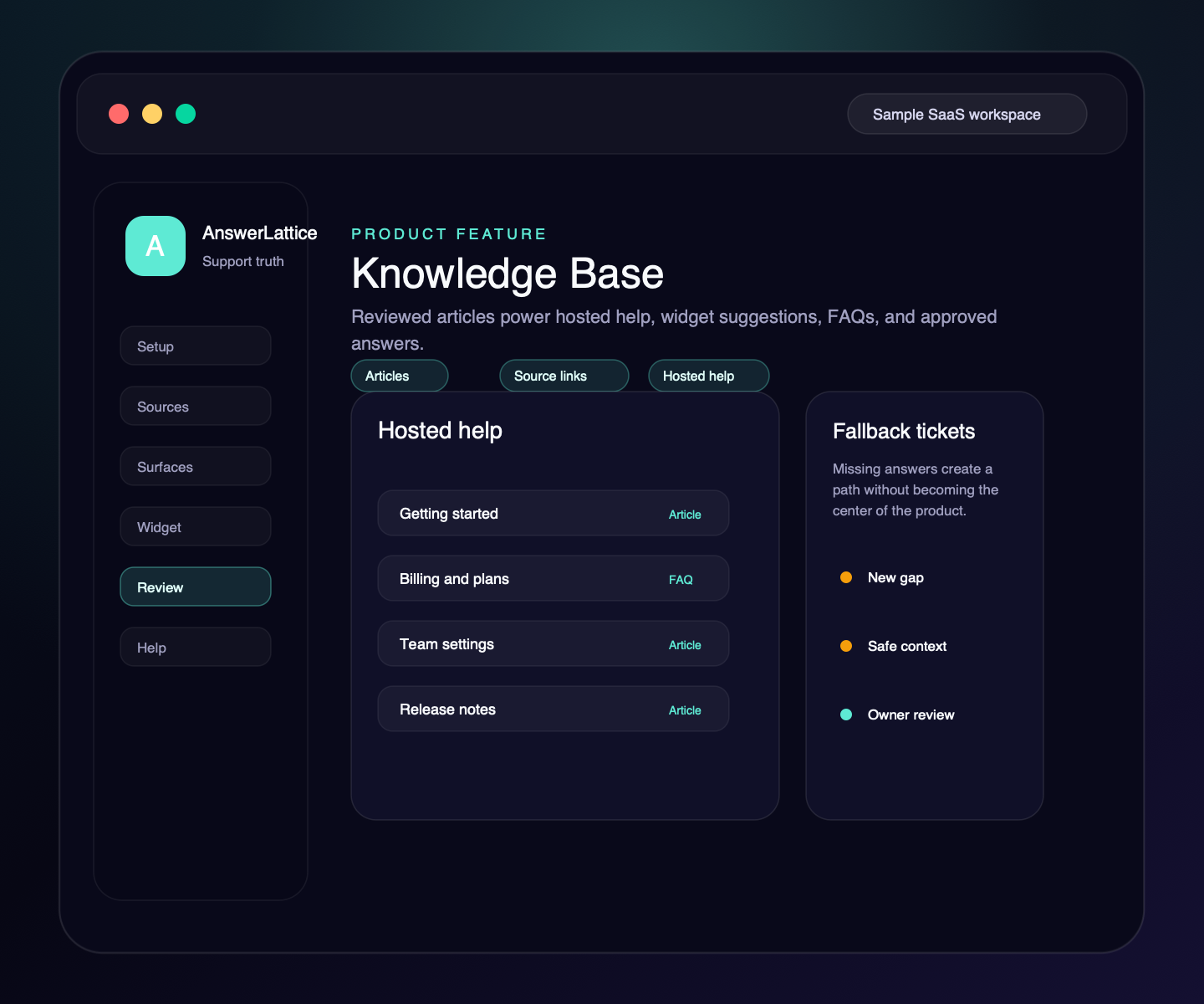 Sample AnswerLattice Knowledge Base feature screen
